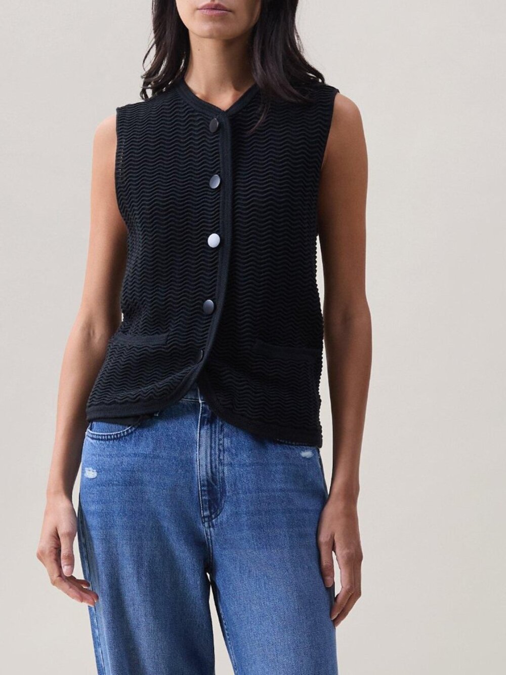 rag & bone Vivi Open Knit Cotton Blend Vest Black Size XS NWT $328